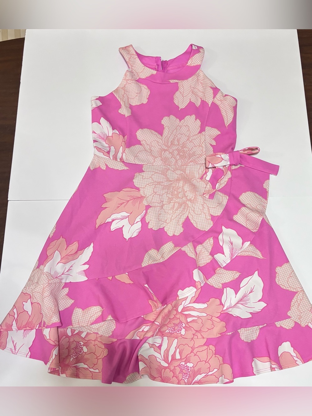 Emerald Sundae Pink Floral Halter Dress with Side Bow Size 16